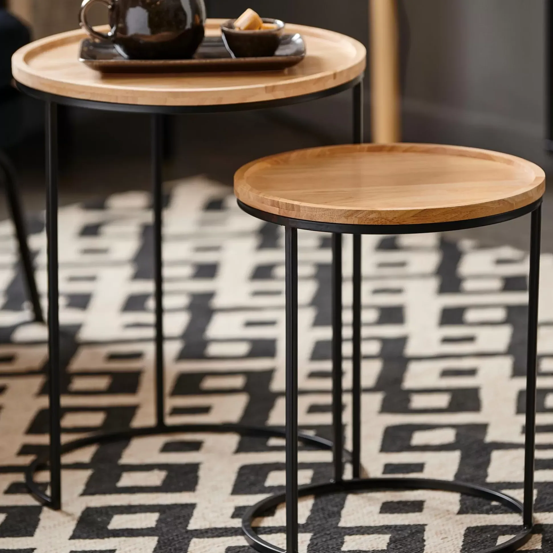 Mesas Auxiliares<CASA Gom Mesas Auxiliares Juego De 2 Negro, Natural