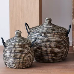 Cestas De Almacenaje<CASA Leo Cesta Lujo Negro, Natural