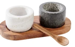 Accesorios De Cocina<CASA Marble Pimentero/Salero Con Cuchara Y Sop. Negro, Blanco, Natural