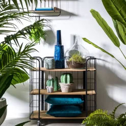 Estanterías<CASA Oslo Con Ruedas 3 Baldas Negro, Natural