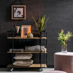 Estanterías<CASA Oslo Con Ruedas 3 Baldas Negro, Natural