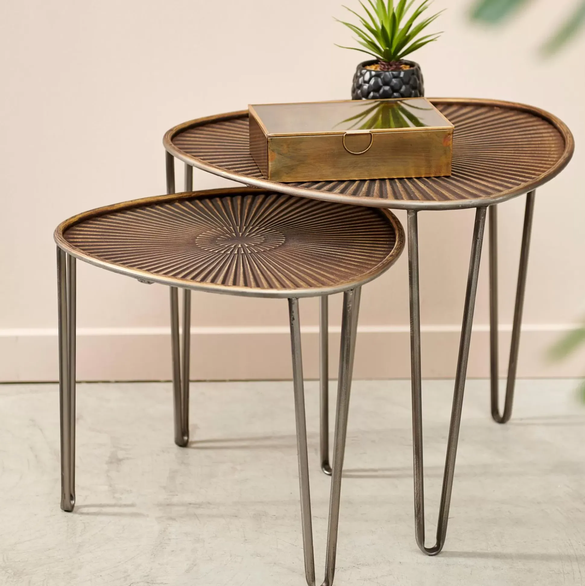 Mesas Auxiliares<CASA Ovo Mesas Auxiliares Juego De 2 38X38X35Cm/46.5X46.5X41Cm Plateado, Cobrizo