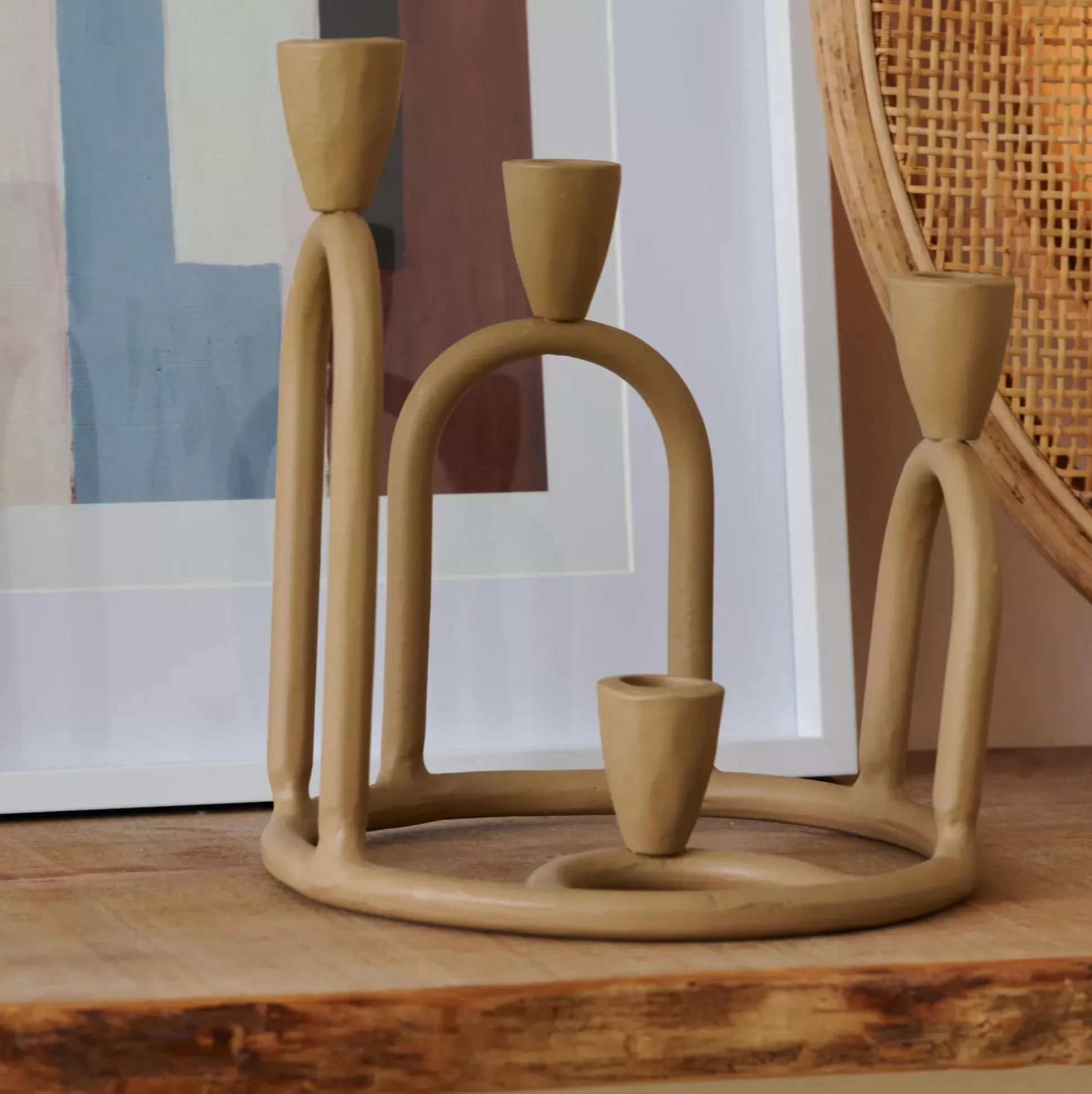 Candelabros<CASA Rings Candelabro Para 4 Velas Marron Claro