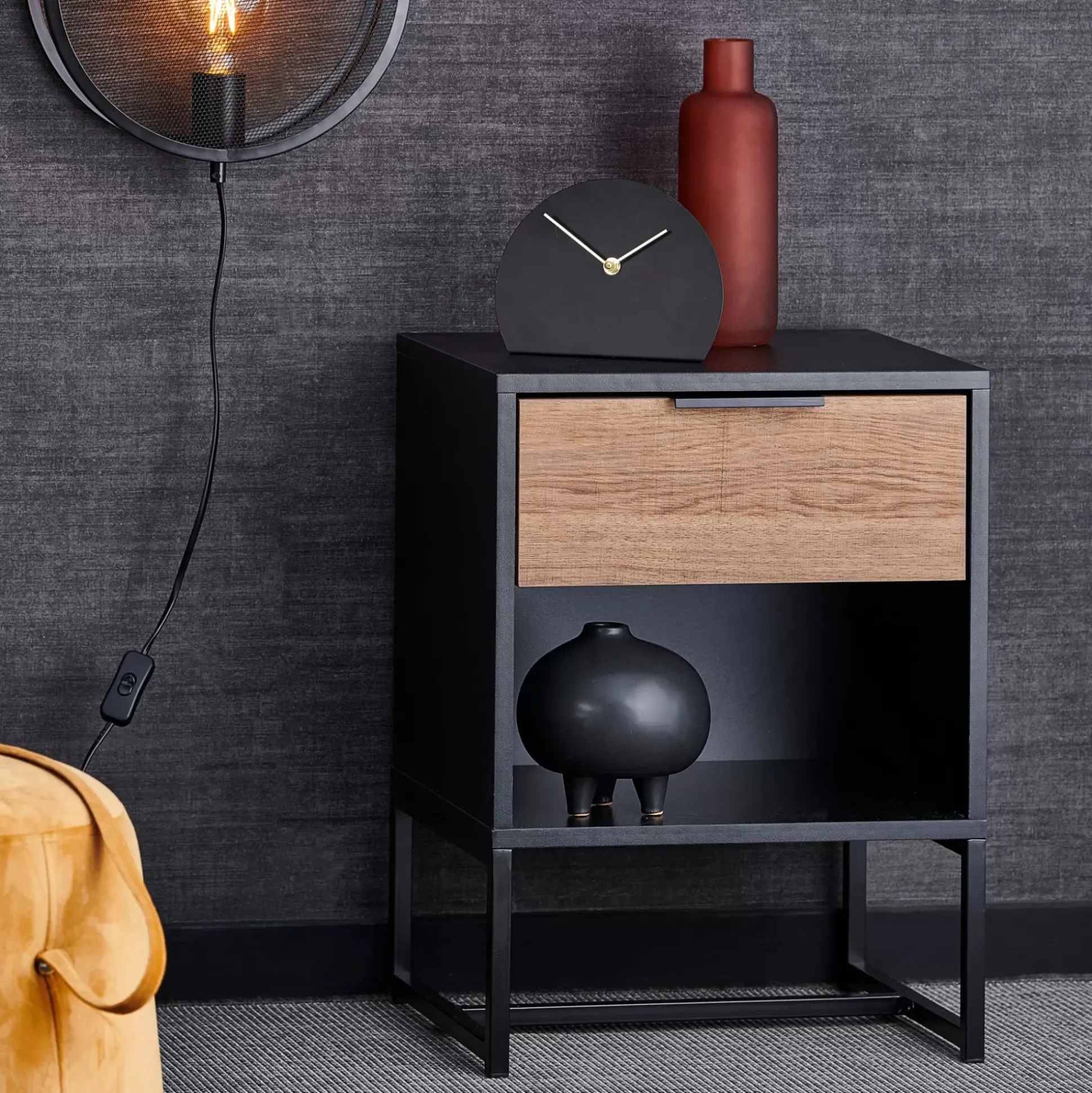 Cajoneras<CASA Trenton Mesilla De Noche Negro, Natural