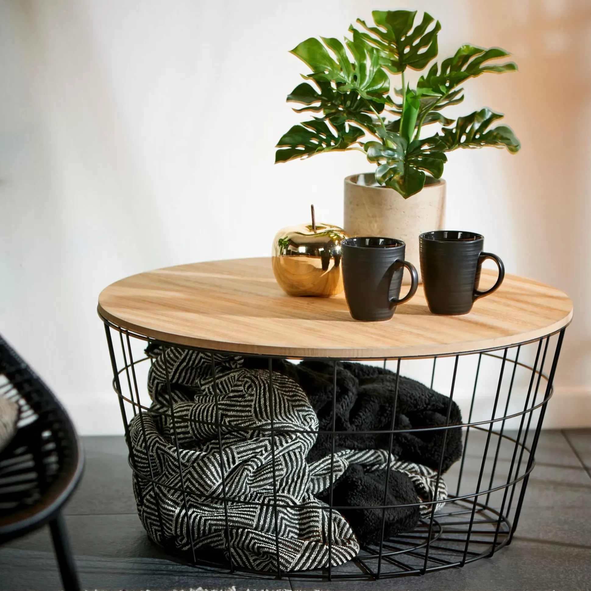 Mesas De Salón<CASA Wire Xl Mesa Auxiliar Xl Negro, Natural