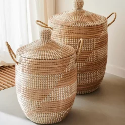 Cesto De La Ropa<CASA Yasmine Cesta De Lujo Con Tapa Blanco, Natural