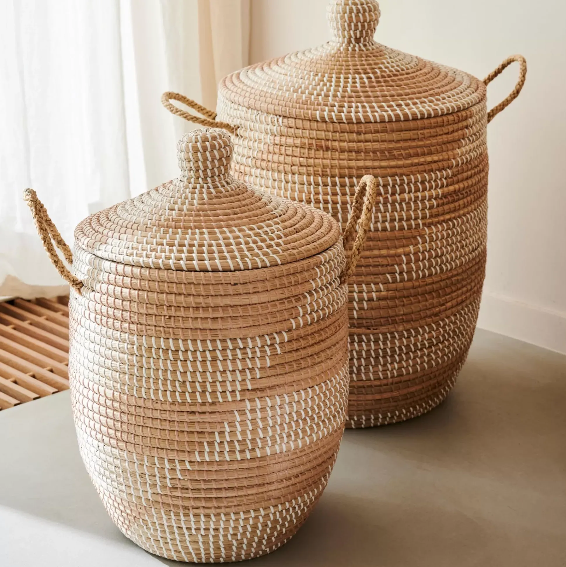 Cesto De La Ropa<CASA Yasmine Cesta De Lujo Con Tapa Blanco, Natural